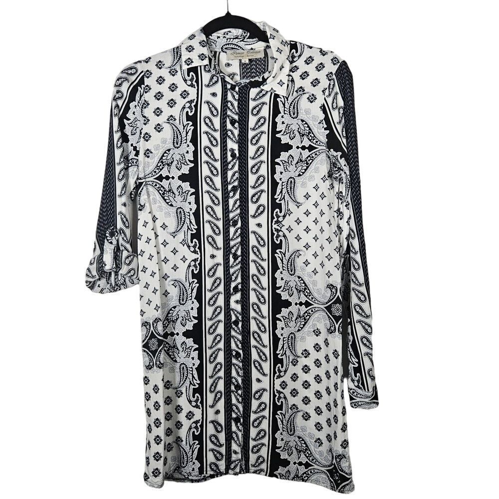 Parisian Collection Tunic 3/4 Roll Tab Sleeve Paisley Geometric Print‎ 8 Viscose